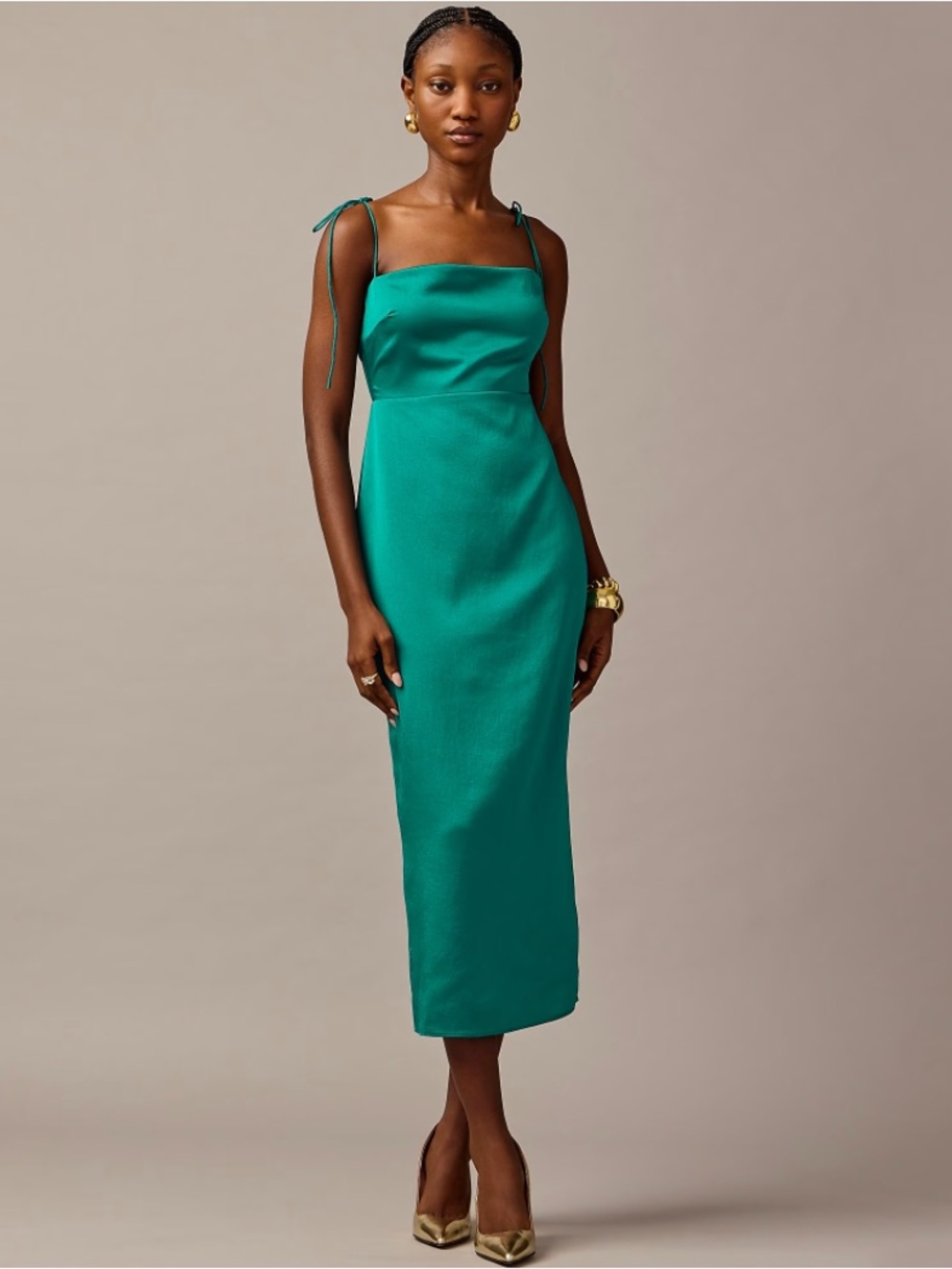 J.Crew Collection Tie-strap Midi Green Dress In Textured Satin Size 10